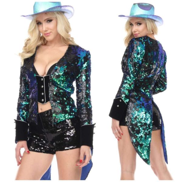 Peacock Blue Sequin Tailcoat Cheap